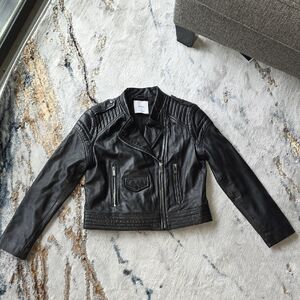 Mango Genuine Leather Jacket in Black